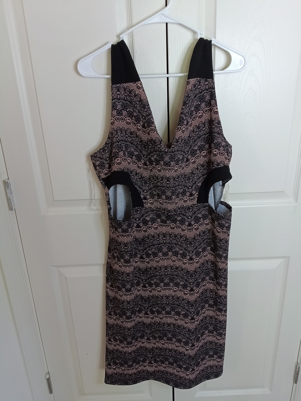 Rouge Helium Black and Blush Lace-Pattern Cutout Sheath Dress - Picture 1 of 6
